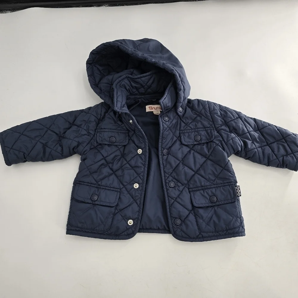Brums blue kids quilted jacket with hood size 6 months infants